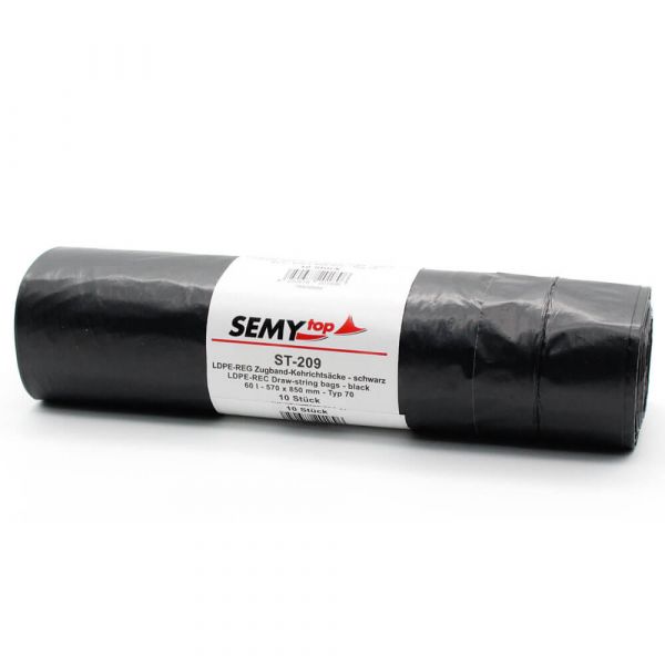 Müllbeutel mit Zugband | 570 x 850 mm | 60 Liter | 10 Stück | Typ 70 | LDPE Kehrichtsäcke