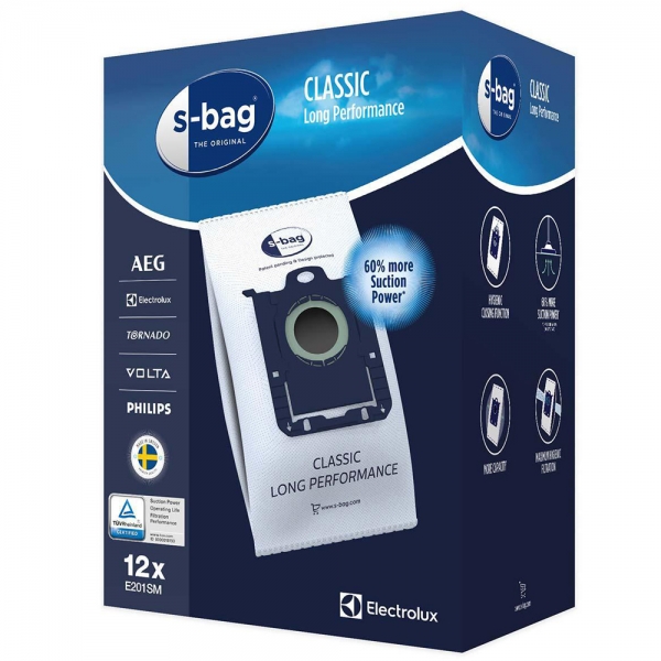 12 Staubsaugerbeutel für AEG, Electrolux, Philips S-Bag Classic Long Performance E201SM