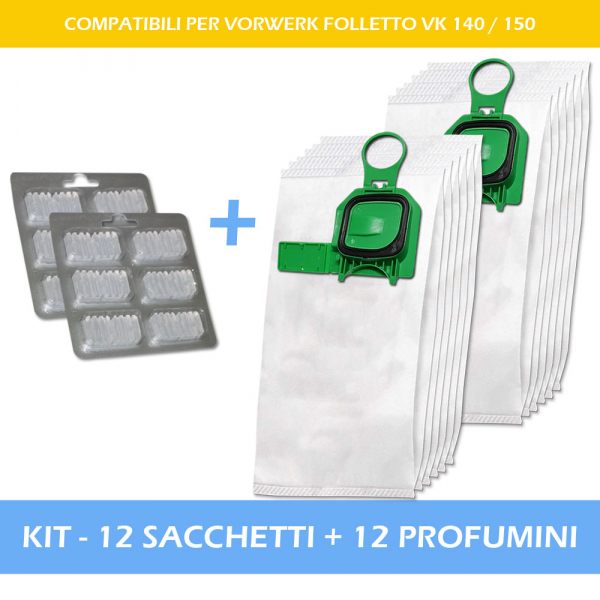 Premium Set 12 Staubbeutel + 12 Duftsteine geeignet für Vorwerk Kobold VK 140 150