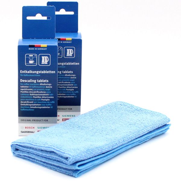 12 Entkalkungstabletten für Kaffeevollautomaten + Mikrofasertuch Geeignet für Bosch Siemens 00312453