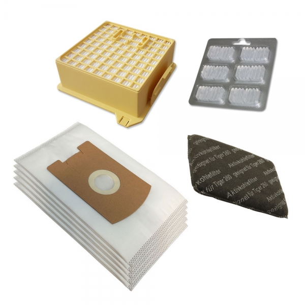 Set 5 Staubbeutel + HEPA Filter + Kohlefilter + 6 Duft geeignet für Vorwerk Tiger VT 260 | VT260