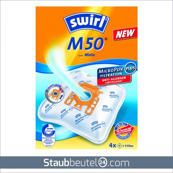 Swirl M50 Sacchetti Per Aspirapolvere MicroPor PLUS - Confezione Da 12 Sacchetti + 3 Filtri, Per Miele Tipo M