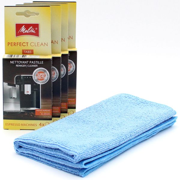 16 Reinigungstabs für Kaffeevollautomaten + Mikrofasertuch Geeignet für Melitta Perfect Clean