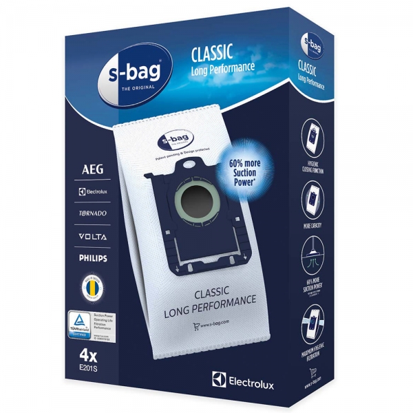 4 Staubsaugerbeutel für AEG, Electrolux, Philips S-Bag Classic Long Performance E201S