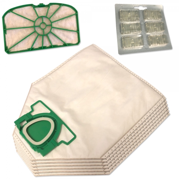 Jahresset 6 Staubbeutel + Motorfilter + 6 Duft geeignet für Vorwerk Kobold VK 200