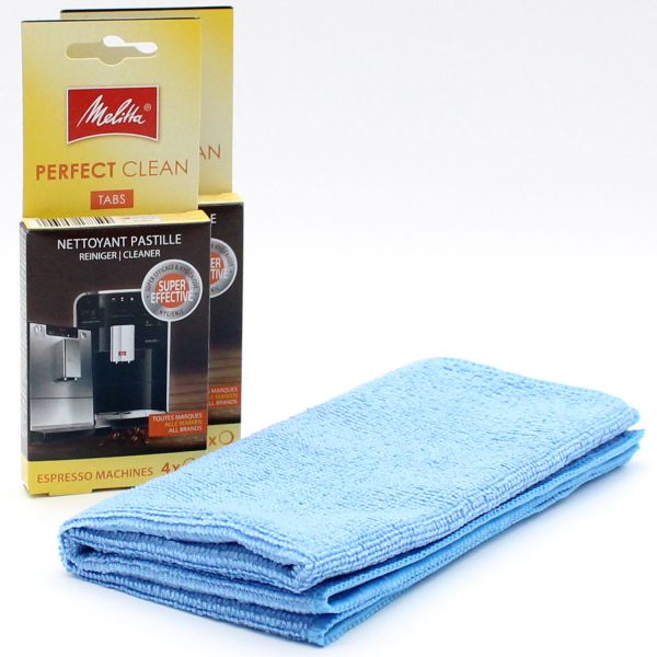 8 Reinigungstabs für Kaffeevollautomaten + Mikrofasertuch Geeignet für Melitta Perfect Clean, 8 Tabs