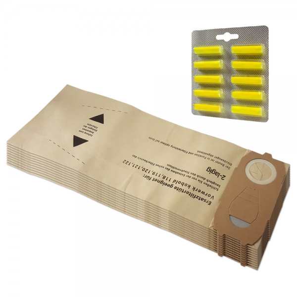 Set 10 Staubsaugerbeutel + 10 Duftstäbchen geeignet für Vorwerk Kobold VK 118 119 120 121 122