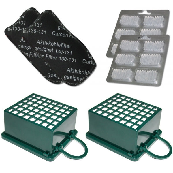 Set 2 HEPA Filter + 2 Kohlefilter + 12 Duftsteine für Vorwerk Kobold VK 130 131 SC | VK130 VK131